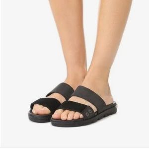 NIB Sorel Torpeda II Flat Sandal Slide Black Leather Suede